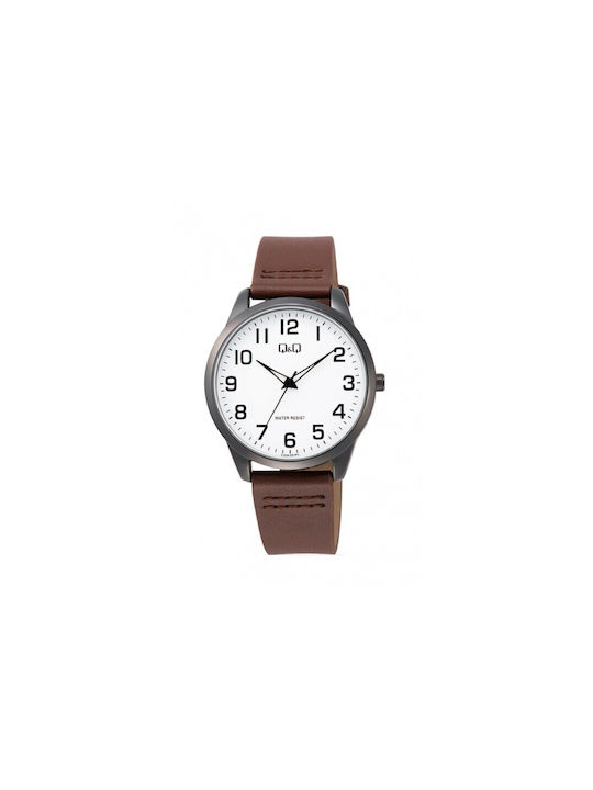 Q&Q Watch Battery with Brown Leather Strap