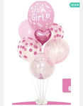 Composition with 7 Balloons Latex Pink Girl Birth It's a Girl