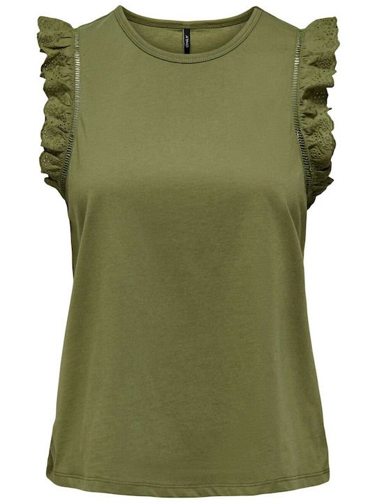 Only Damen Sommerliche Bluse Baumwoll Ärmellos Olive