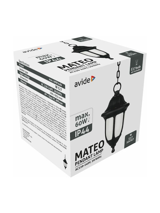 Avide Mateo Outdoor Hanging Ceiling Light E27 in Black Color 15.001.1621