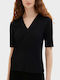 Tom Tailor Women's Summer Blouse Short Sleeve with V Neckline Black