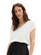 Tom Tailor Women's Summer Blouse Short Sleeve with V Neckline White