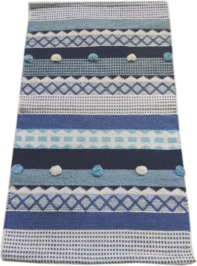 Kipper Helena Rug Rectangular Cotton with Fringes Blue