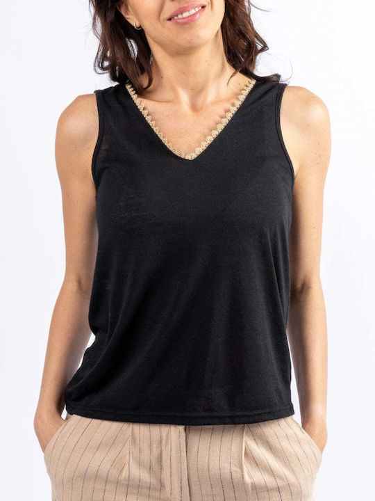 Vero Moda Women's Summer Blouse Sleeveless with V Neckline Black