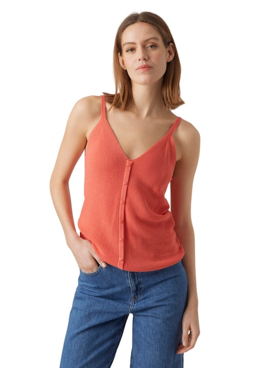 Vero Moda Damen Bluse Ärmellos mit V-Ausschnitt Georgia Peach