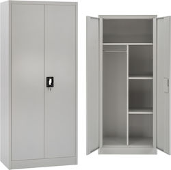 Metallic Two-Door Wardrobe with Divider & 3 Shelves Light Grey 90x40x180cm
