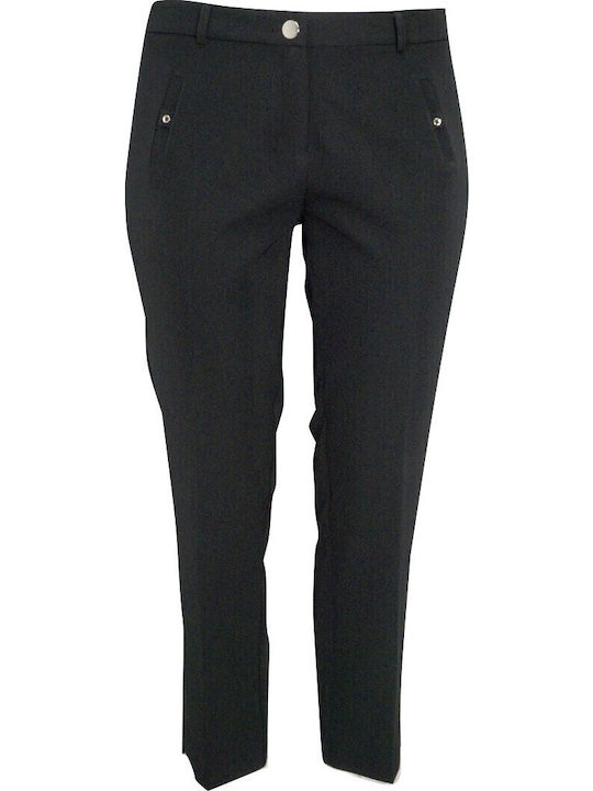 Women's High-waisted Fabric Trousers Regular Fit Black