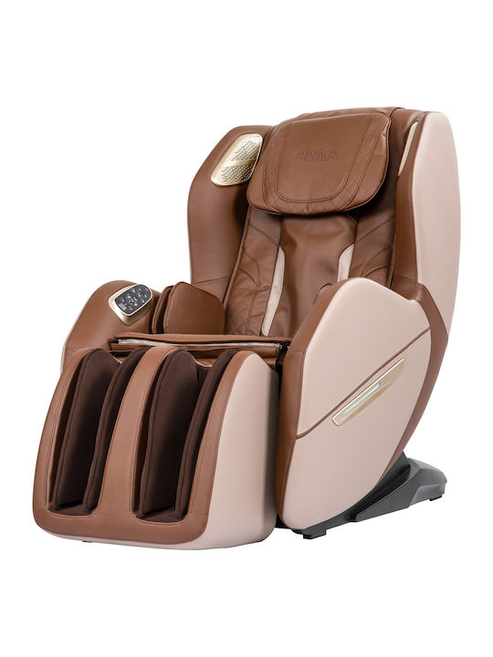 A166 Πολυθρόνα Massage με Υποπόδιο από Δερματίνη Καφέ 71x155x105cm
