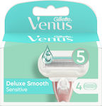 Gillette Venus Deluxe Smooth Sensitive Replacement Heads with 5 Blades for Sensitive Skin Rose 4pcs