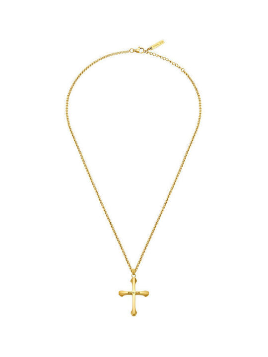 Police Men's Cross from Gold Plated Steel with Chain