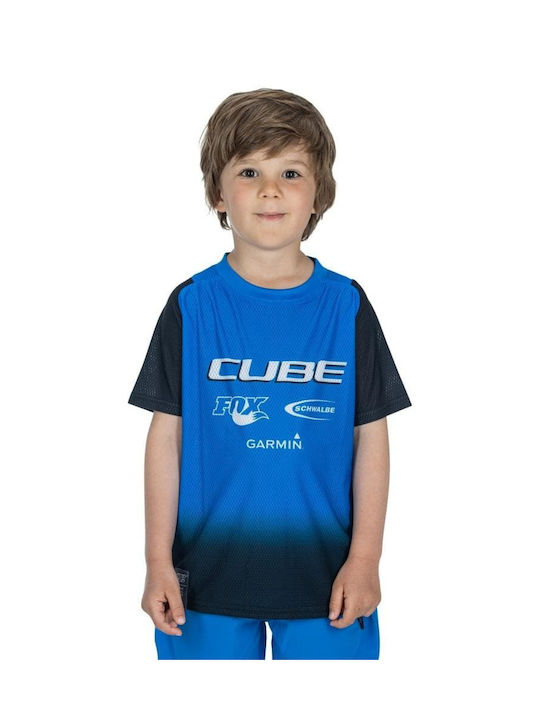 CUBE Kinder Kurze Ärmel Fahrradtrikot Berg Blau