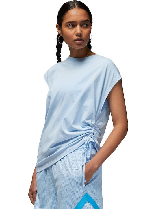 Women's Summer Blouse Cotton Short Sleeve Light Blue
