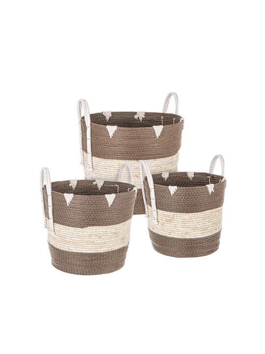 Bizzotto Set of Decorative Baskets Fabric with Handles Brown 3pcs