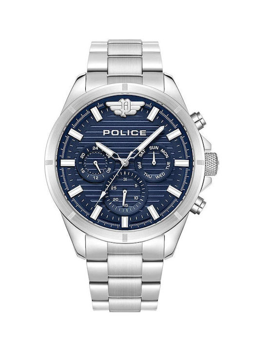 Police Malawi Watch Battery with Silver Metal Bracelet