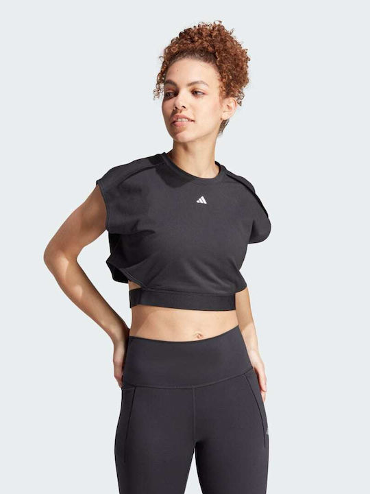 Adidas Power Aeroready Γυναικείο Αθλητικό Crop T-shirt Fast Drying Μαύρο