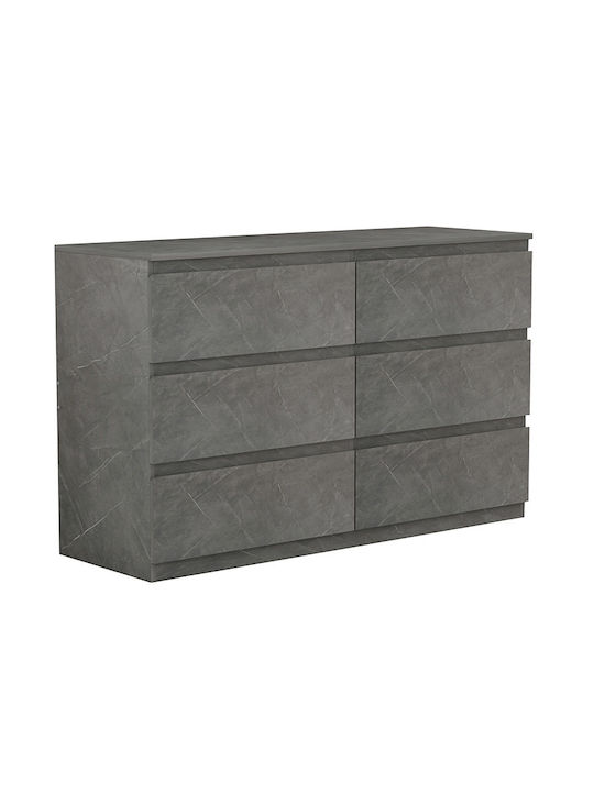 Wooden Chest of Drawers with 6 Drawers Gray 120x40x75cm