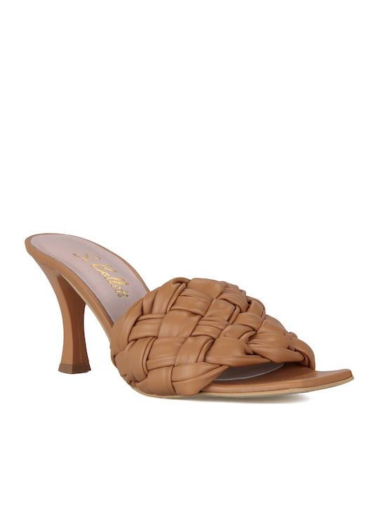 Silia D Mules with Thin High Heel in Beige Color