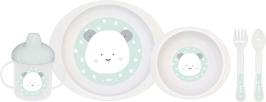 Saro Feeding Set Panda made of Plastic with Non-Slip Base Green 5pcs for 6+ months