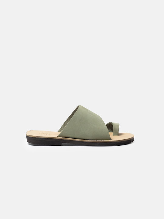 InShoes Leather Women's Flat Sandals in Green Color