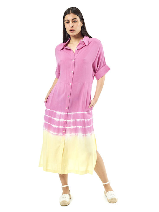 Verde Summer Midi Shirt Dress Dress Pink