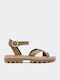 Fantasy Sandals Leder Damen Flache Sandalen in Khaki Farbe