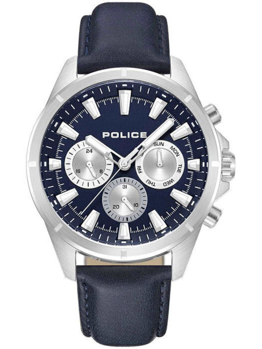 Police Malawi Ανδρικό Ρολόι 45mm Μπαταρίας με Μπλε Δερμάτινο Λουράκι