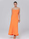 Summer Maxi Evening Dress Satin Draped Orange