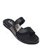 Leather Women's Flat Sandals in Black Color