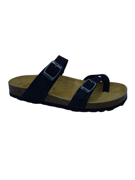 Women's leather anatomical thong sandals by Soulis - black