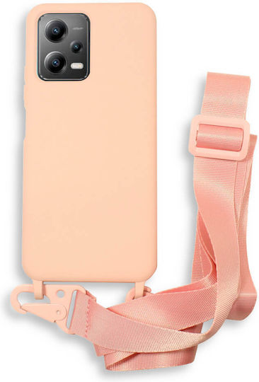 Bodycell Umschlag Rückseite Silikon mit Band Rosa (Redmi Note 12 5G / Poco X5 5G)