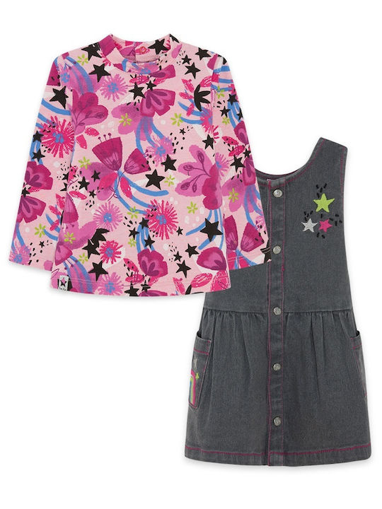 Kinderkleid Langärmelig Denim Blumen Set mit Bluse Rosa