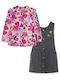Kinderkleid Langärmelig Denim Blumen Set mit Bluse Rosa