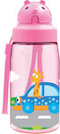 Laken Αμαξάκια Kinder Trinkflasche Kunststoff mit Strohhalm Rosa 450ml