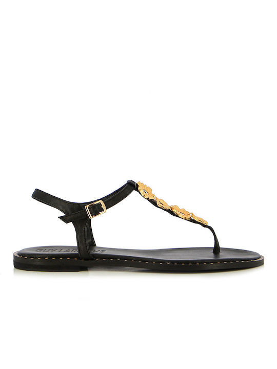 Guy Laroche Leather Women's Sandals with Ankle Strap Black