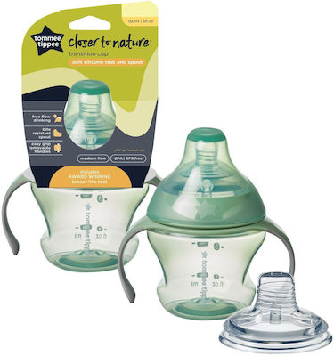 Tommee Tippee Transition Cup Educational Sippy Cup Plastic with Handles Green for 4m+m+ 150ml