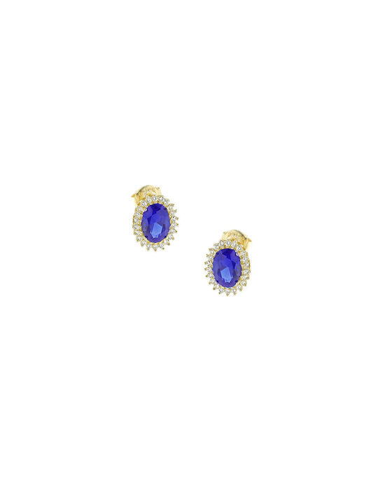 Blue rosette earrings made of Yellow Gold K14