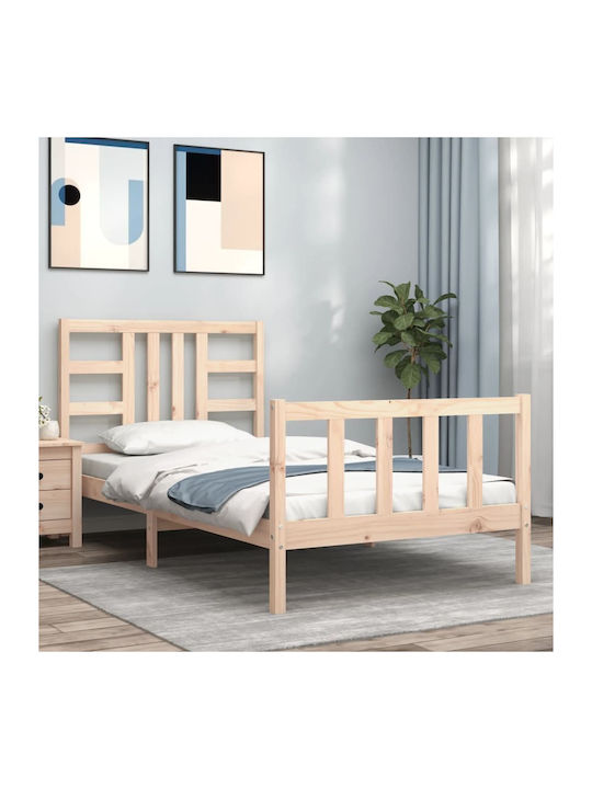 Single Bed Solid Wood with Slats Natural 90x190cm