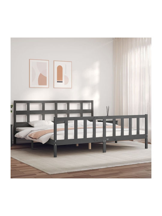 Κρεβάτι King Size από Μασίφ Ξύλο Γκρι για Στρώμα 200x200cm