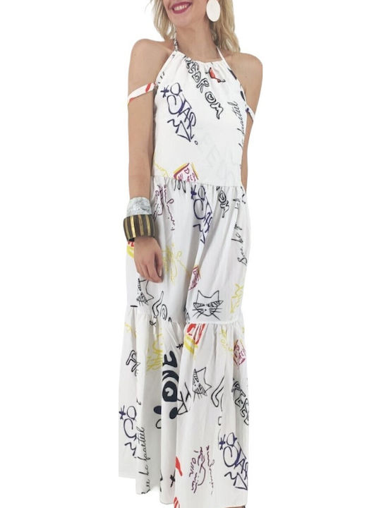 Summer Maxi Dress with Ruffles White