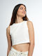 Glamorous Women's Summer Crop Top Cotton Sleeveless White