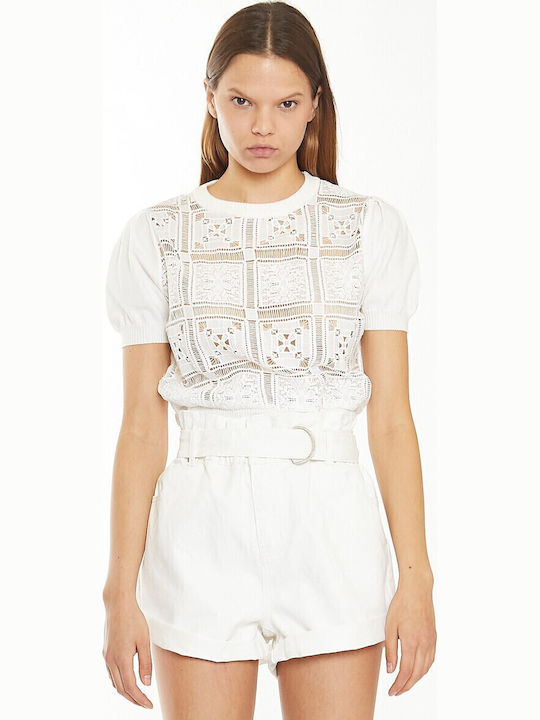 Women's Summer Blouse Short Sleeve White