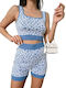 Glamorous Women's Summer Crop Top Sleeveless Floral Light Blue