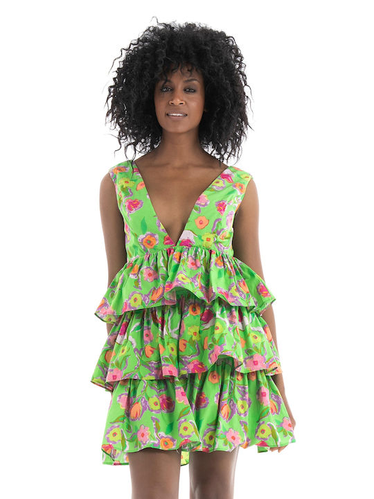Glamorous Summer Midi Dress with Ruffle Green