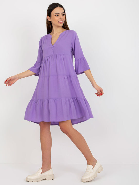 Factory Price Καλοκαιρινό Mini Φόρεμα με Βολάν Μωβ
