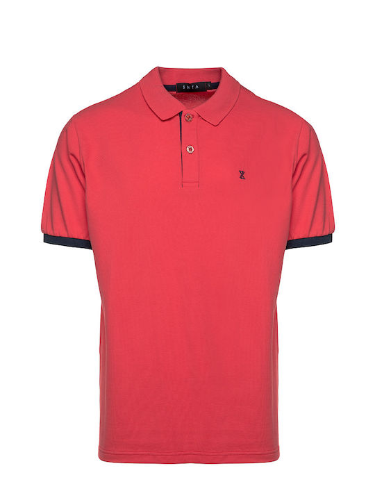 Snta Polo Pique with Short Sleeve&Contrast Bra & Cuffs, with embroidery - Red