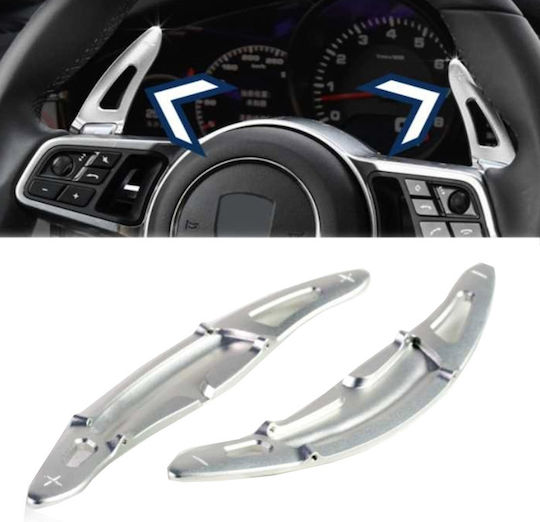 Carner Lenkraddekoration Aluminium Schaltpaddel für Porsche Panamera 2017 / Macan 2014 / Cayenne 2015 / Boxter 718 2016 / Carrera 911 2016 Silber 2 Stücke in Silber Farbe 0029791