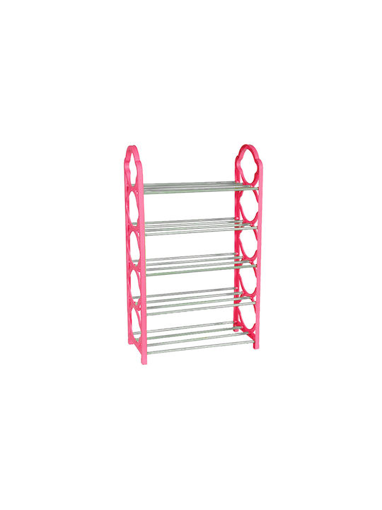 Plastică Suport pentru pantofi cu 5 Rafturi Pink / Silver L42xW18xH71cm