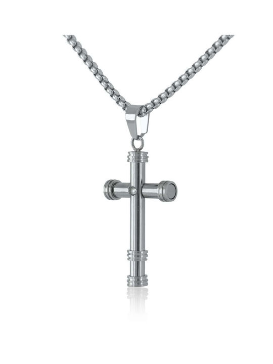 Men's necklace with cross made of steel silver LURAY | Bijou Box®