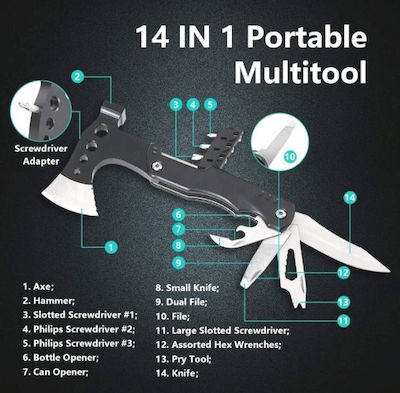 Multitool 14 Werkzeuge Schwarz mit Klinge aus Stahl in Scheide