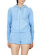 Toweling Robertson Women's Sweatshirt Jacket Hooded Light Blue